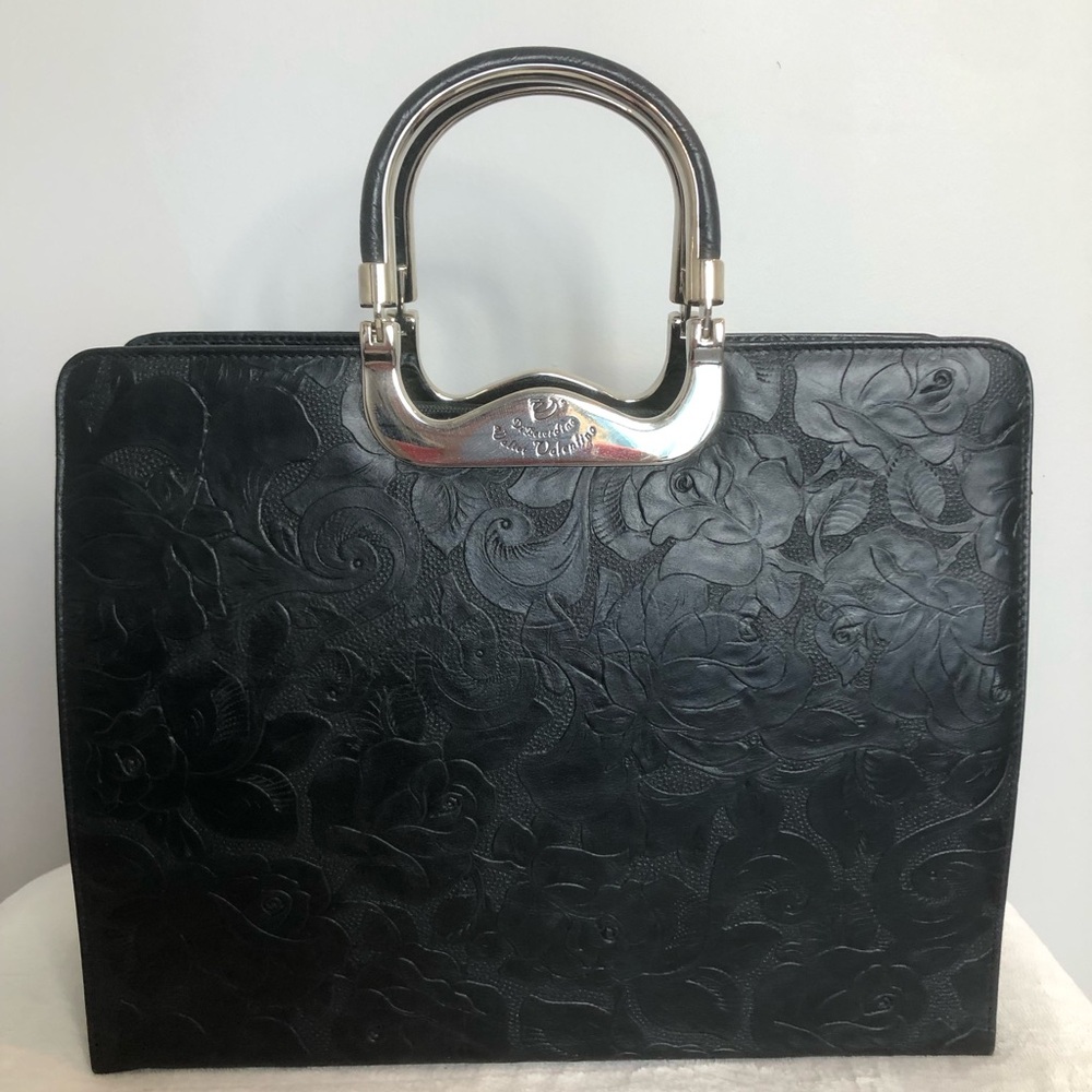 Elegant Black Embossed Leather Handbag